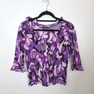 JouJou Purple Ruffle Fairy Silk Y2K Lightweight Dainty Half Sleeve Blouse Size L